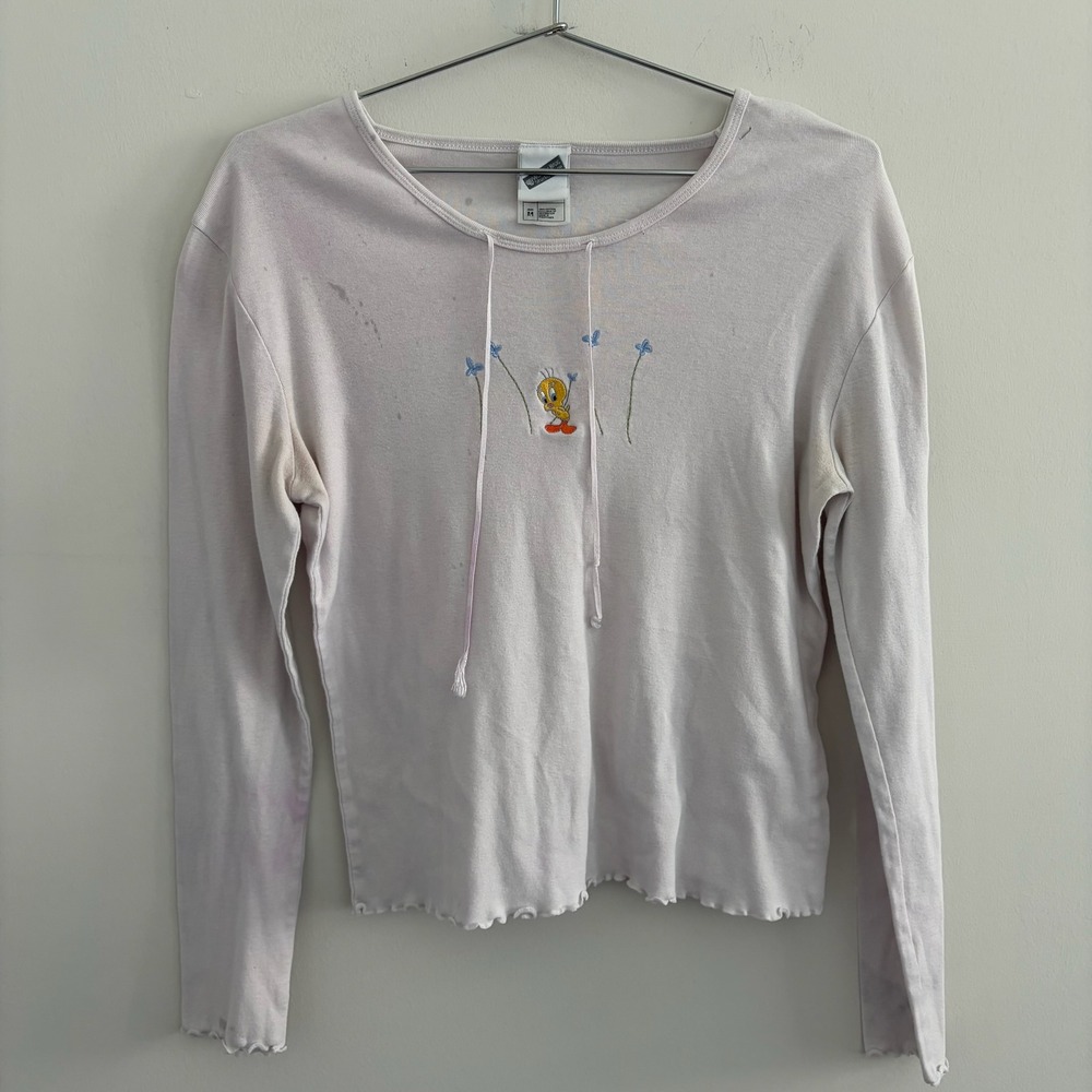 Warner Bros Studio Store Tweety Bird Long Sleeve Top Pink Ribbed Medium